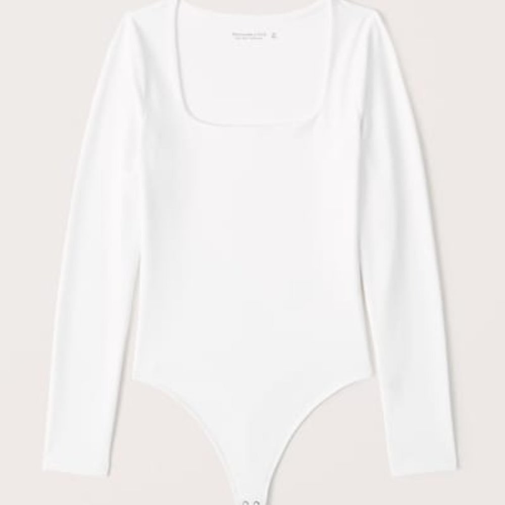 White Long-Sleeve Seamless Squareneck Bodysuit(XS)